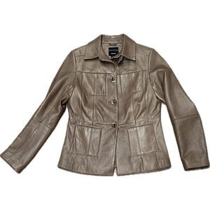 Vintage Doncaster Taupe Genuine Leather Patchwork Jacket Size 4 (Small)